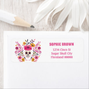 Sugar Skull Fuchsia Mexican Flowers Return Address