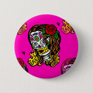 sugar skull girl 2 inch round button