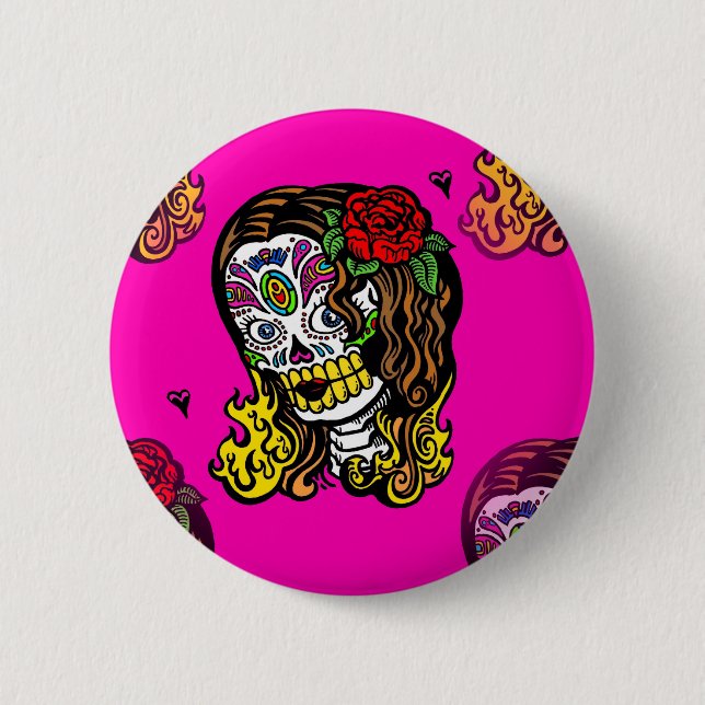 sugar skull girl 2 inch round button (Front)