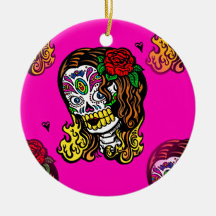 sugar skull girl ceramic ornament