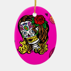 sugar skull girl ceramic ornament