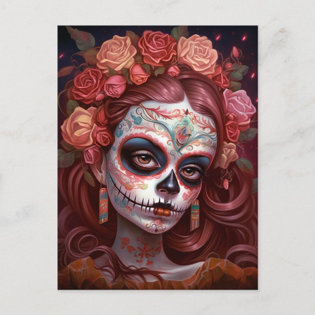 Sugar Skull Girl Day Of The Dead Postcard (Front)