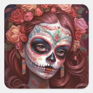 Sugar Skull Girl Day Of The Dead Square Sticker