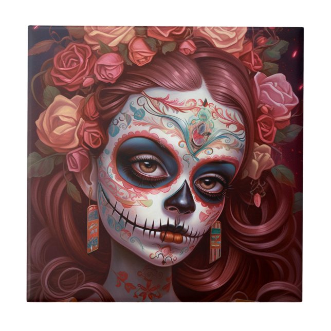 Sugar Skull Girl Day Of The Dead Tile (Front)