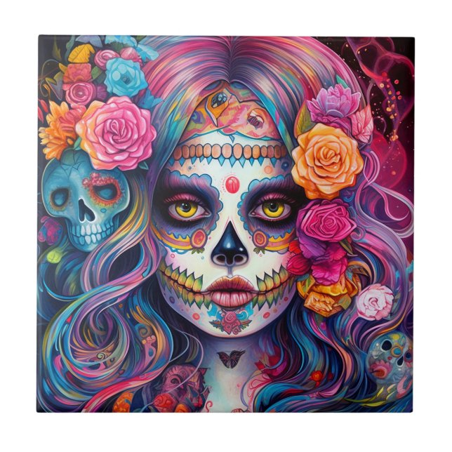 Sugar Skull Girl Day Of The Dead Tile (Front)