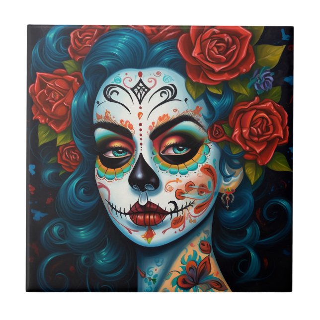 Sugar Skull Girl Day Of The Dead Tile (Front)