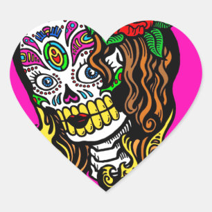 sugar skull girl heart sticker