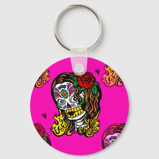 sugar skull girl keychain (Front)