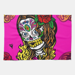 sugar skull girl kitchen towel