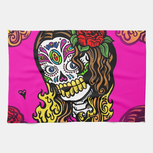 sugar skull girl kitchen towel (Horizontal)