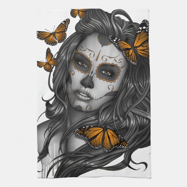 Sugar Skull Girl Kitchen Towel (Vertical)