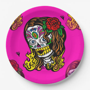 sugar skull girl paper plates