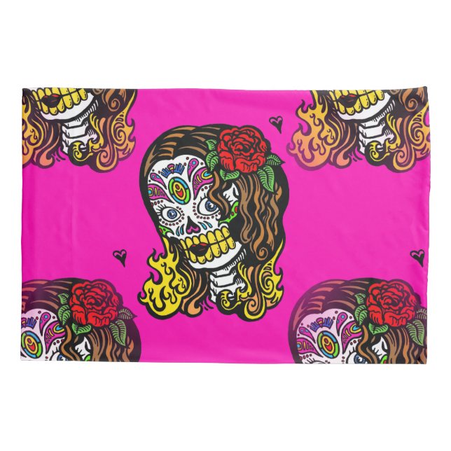sugar skull girl pillow case pillowcase (Back)