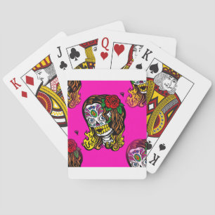 sugar skull girl playing cards