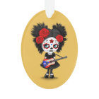 Sugar Skull Girl Playing Puerto Rican Flag Guitar