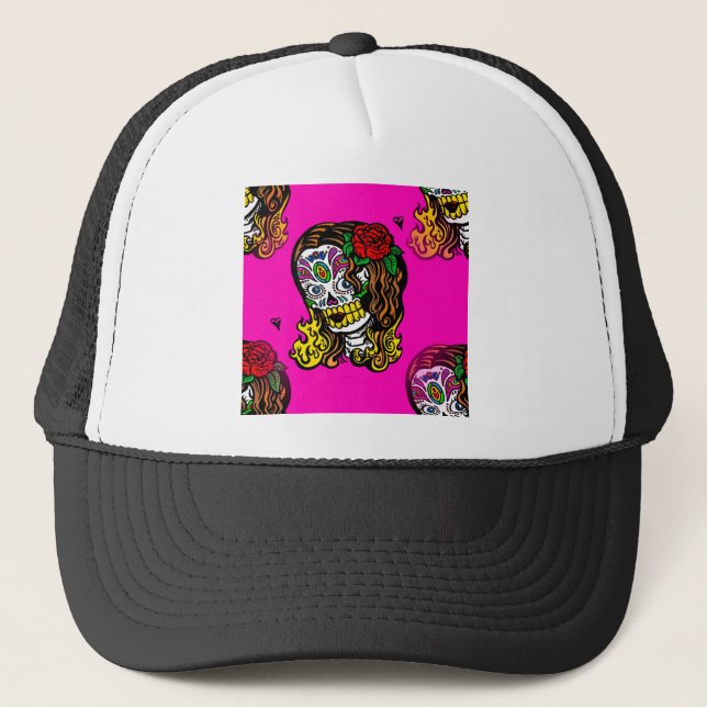 sugar skull girl trucker hat (Front)