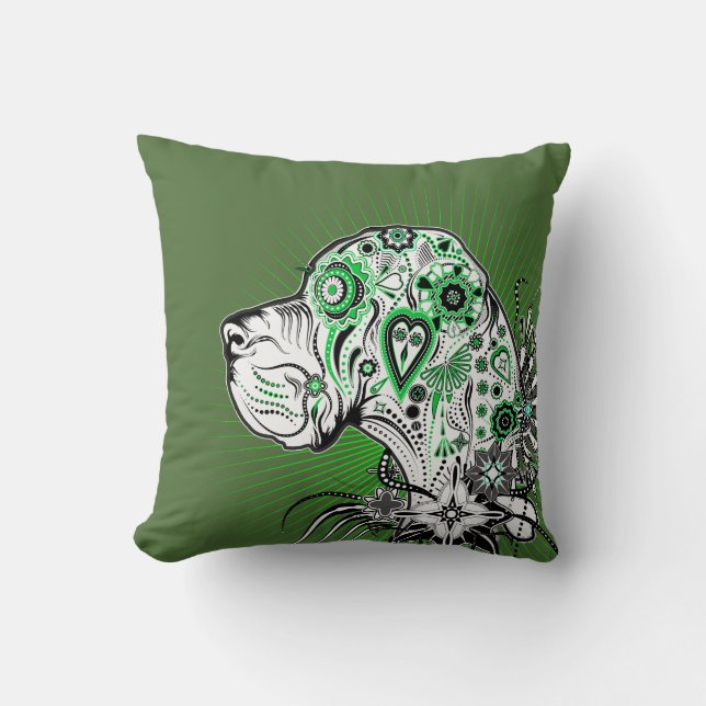 Sugar Skull Great Dane Throw Pillow (Front)