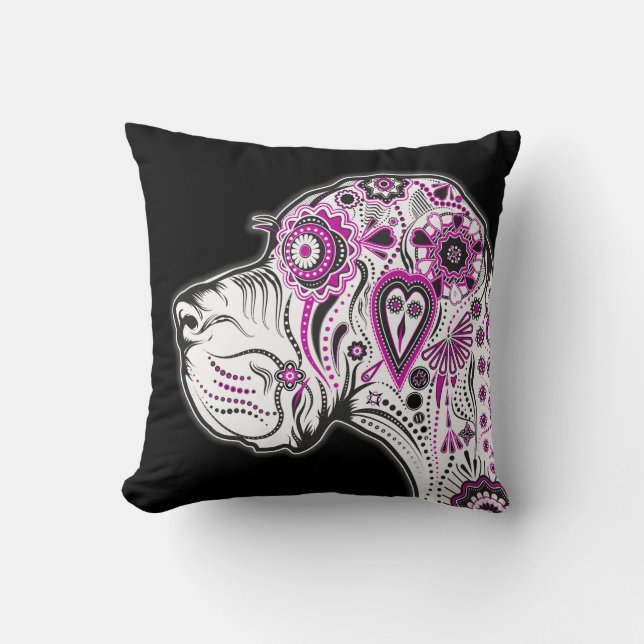 Sugar Skull Great Dane Throw Pillow (Front)