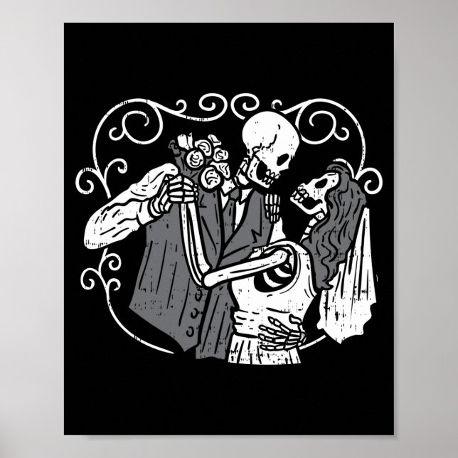Sugar skull groom bride funny dia muertos poster (Front)
