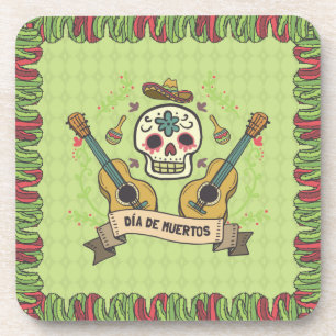 Sugar Skull & Guitars Dia de Muertos   Coaster