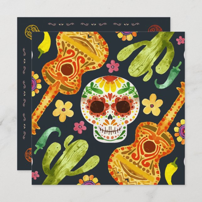 Sugar Skull & Guitars Dia de Muertos Invitation (Front/Back)
