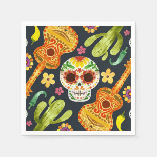 Sugar Skull & Guitars Dia de Muertos   Napkin