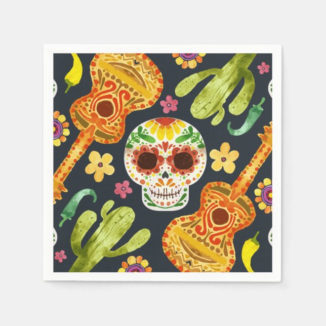 Sugar Skull & Guitars Dia de Muertos | Napkin (Front)
