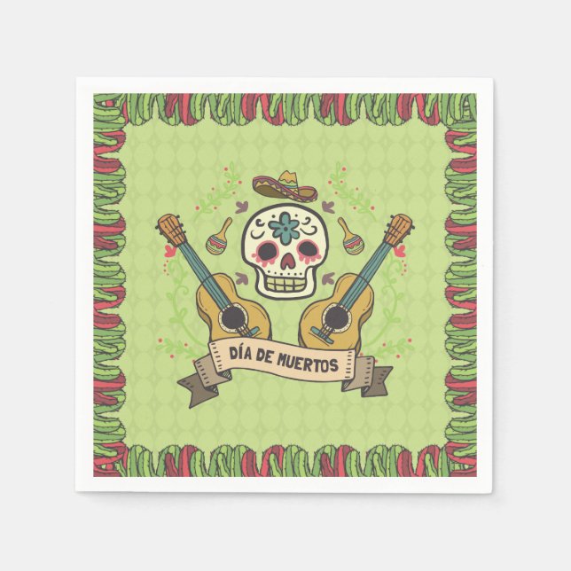Sugar Skull & Guitars Dia de Muertos | Napkin (Front)