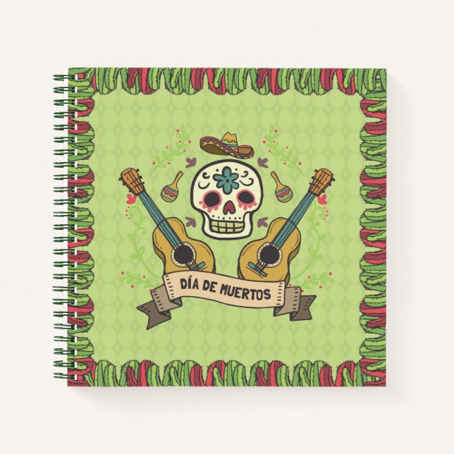 Sugar Skull & Guitars Dia de Muertos | Notebook (Front)
