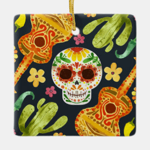 Sugar Skull & Guitars Dia de Muertos Ornament