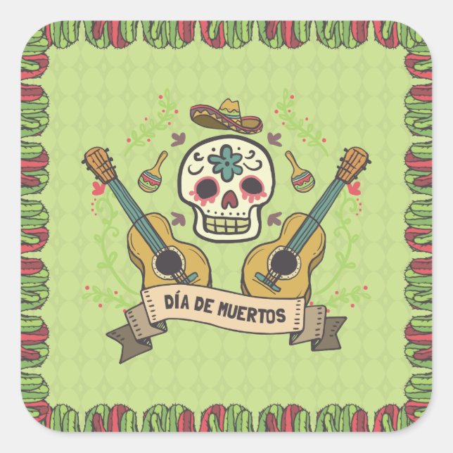 Sugar Skull & Guitars Dia de Muertos | Sticker (Front)