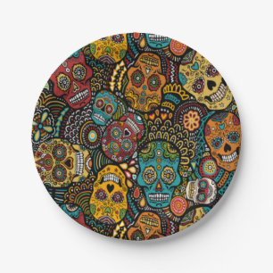 SUGAR SKULL Halloween 7" Party Plates