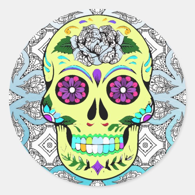 Sugar Skull Halloween Classic Round Sticker (Front)