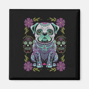 Sugar Skull Halloween Day Dead Pug Dia Los Muertos Magnet