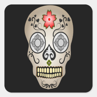 Sugar Skull Halloween Day of the Dead Flowers  Square Sticker