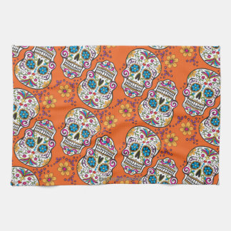 Sugar Skull Halloween Orange Kitchen Towel