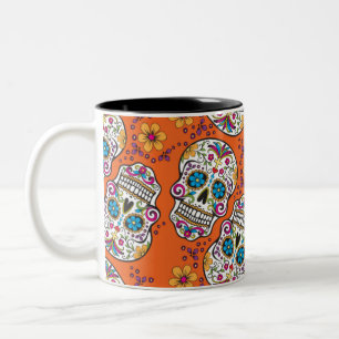 Sugar Skull Halloween Orange Two-Tone Coffee Mug