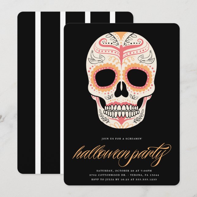 Sugar Skull Halloween Party Invitation (Front/Back)