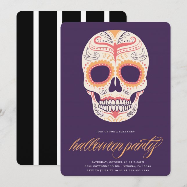 Sugar Skull Halloween Party Invitation (Front/Back)