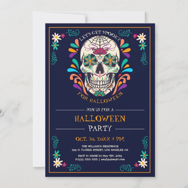 Sugar Skull Halloween Party Invitation (Front)