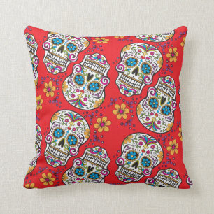 Sugar Skull Halloween Red.png Throw Pillow