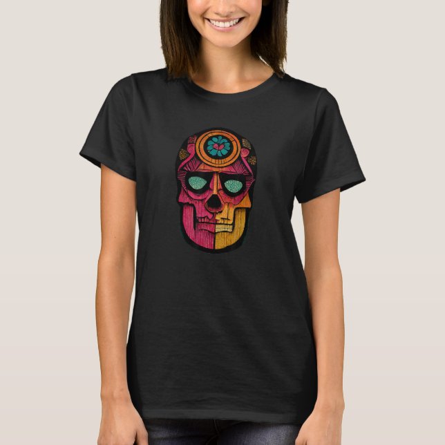Sugar Skull Hand Illustration Simple Drawn Calaver T-Shirt (Front)