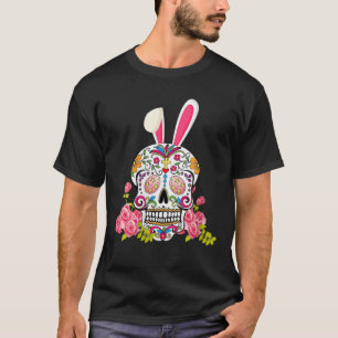 Sugar Skull Happy Easter Bunny-Ears, Mexican Skull T-Shirt