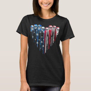 Sugar Skull Heart American Flag 4th Of July Patrio T-Shirt