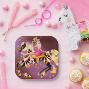 Sugar Skull Horse & Lady  Paper Plate