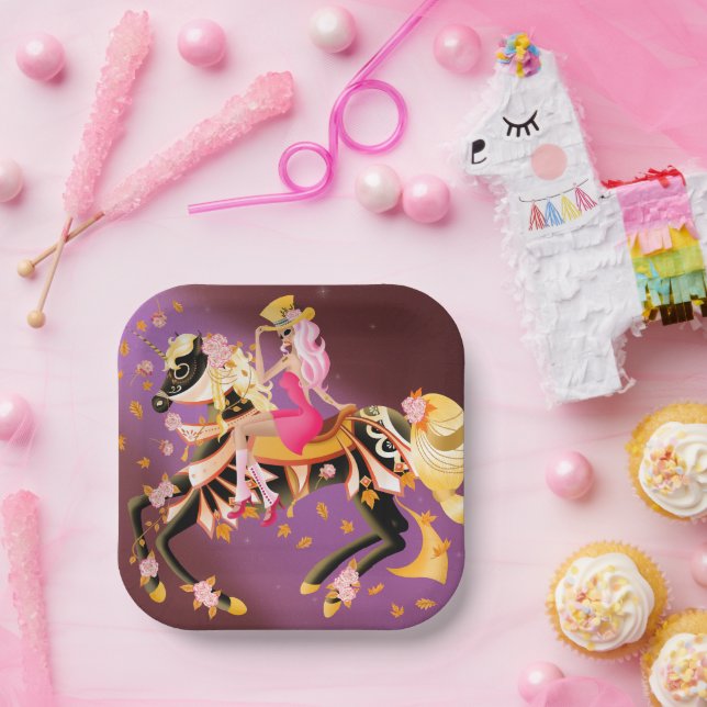 Sugar Skull Horse & Lady  Paper Plate (Party)