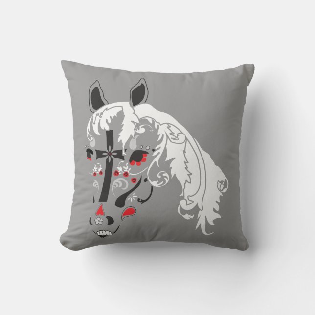 sugar skull horse throw pillow (Front)