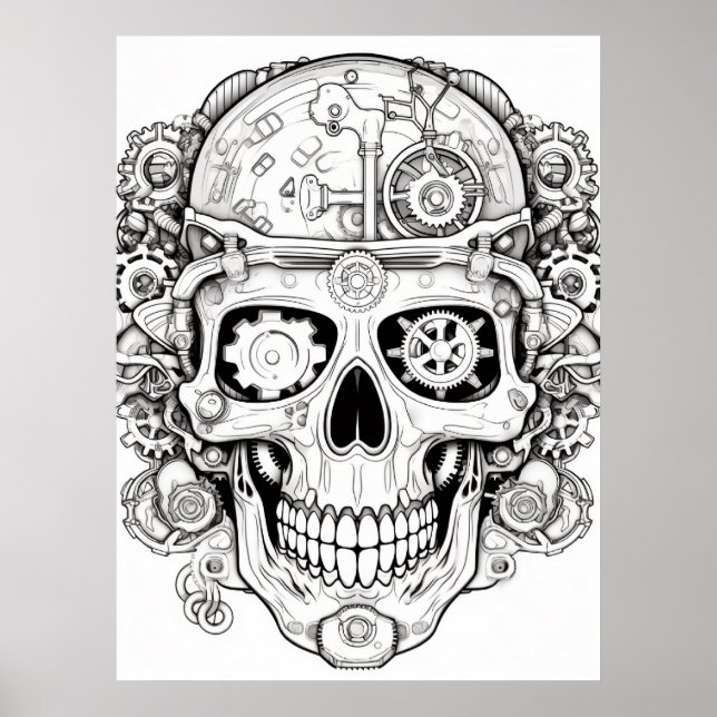 Sugar Skull Image Black + White on a Wall Poster (Front)