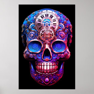 Sugar Skull Images Blue and Black on a Wall Poster