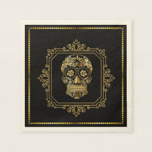Sugar Skull in Black & Gold Cocktail Napkin